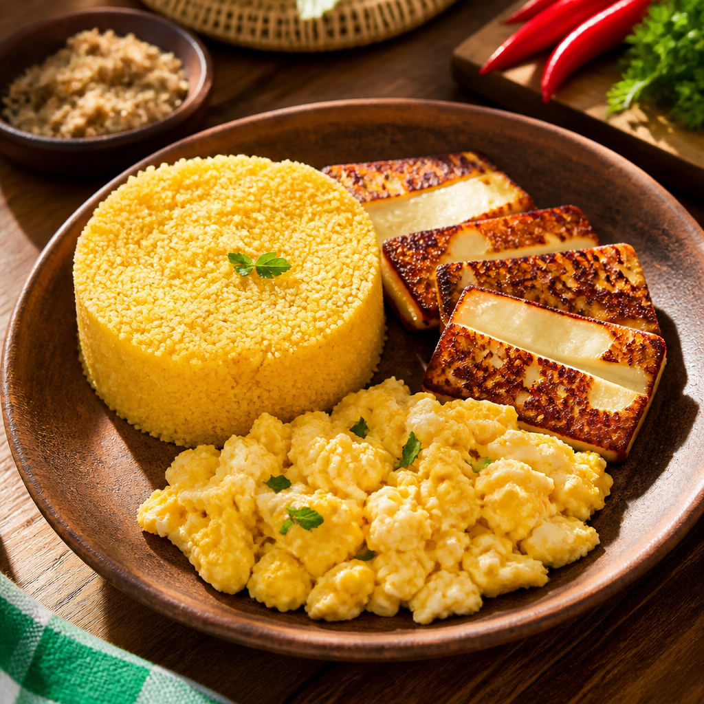 Cuscuz com Queijo Coalho e Ovo Mexido